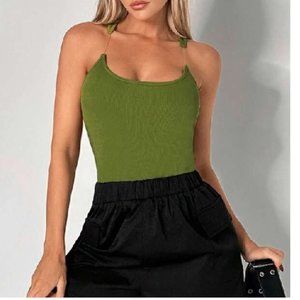 NWT Pretty Olive Green Solid Crop Tank Top
